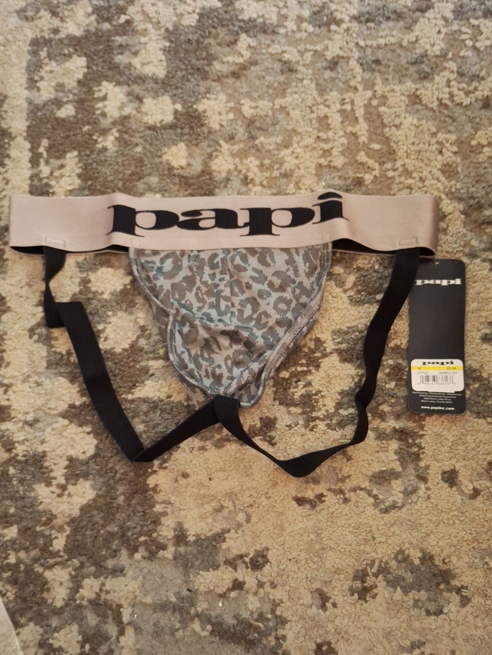 papi Men's Leopard Print Jockstrap with Beige Waistband